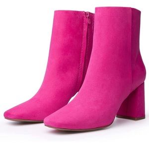 Hot Pink Suede Booties